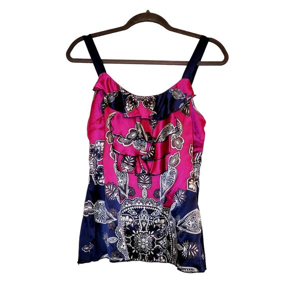 Hale Bob purple and blue Mandala print ruffled silk tank top size XS - Picture 1 of 7